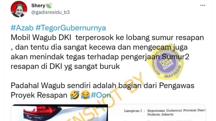 [HOAKS atau FAKTA]: Mobil Wagub DKI Riza Patria Terperosok di Sumur Resapan