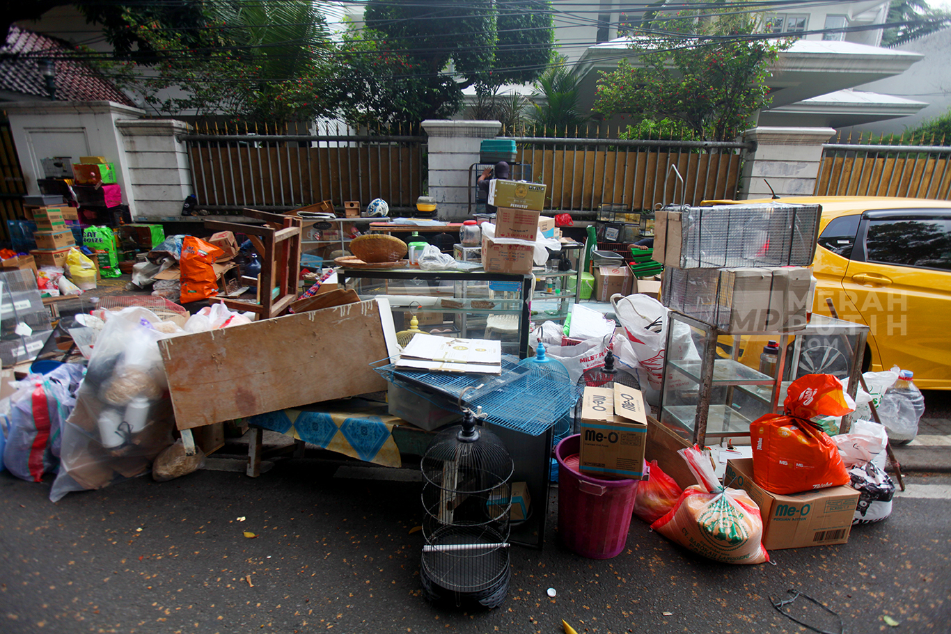 Suasana usai penertiban kios Pasar hewan Peliharaan Barito, Jakarta Selatan, Senin (27/10/2025).