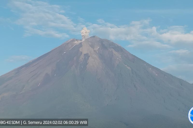 Kolom abu vulkanik keluar akibat aktivitas erupsi yang terjadi di Gunung Semeru