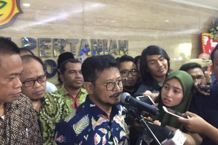   Menteri Pertanian Syahrul Yasin Limpo usai kegiatan Serah Terima Jabatan (Sertijab) di Kementerian Pertanian Jakarta, Jumat. (Foto: Antara/Mentari Dwi Gayati)