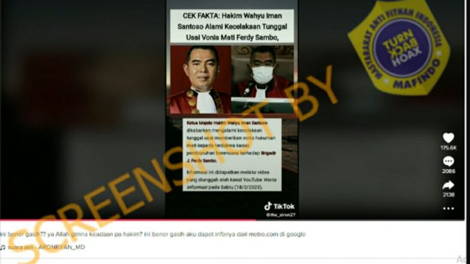 [HOAKS atau FAKTA]: Hakim Alami Kecelakaan Tunggal Usai Vonis Mati Ferdy Sambo