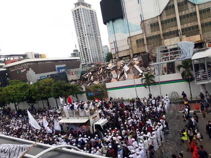 Demo di Kedubes Prancis. (Foto: Antara).