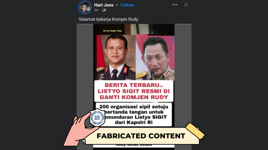 [HOAKS atau FAKTA] : Karena Desakan Rakyat, Komjen Rudy Herianto Jadi Kapolri Gantikan Jenderal Listyo Sigit Prabowo