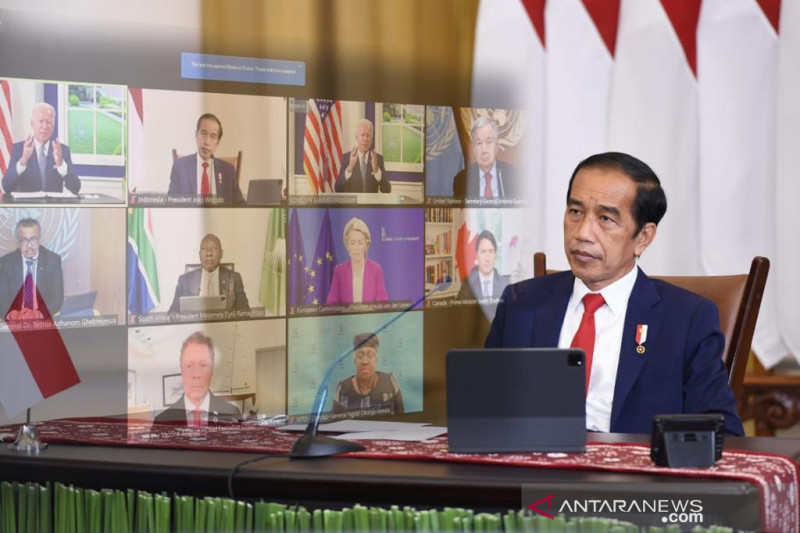 Presiden Jokowi menyampaikan pernyataan dalam acara Global COVID-19 Summit virtual di Istana Kepresidenan Bogor, Rabu (22/9/2021). ANTARA/HO-Biro Pers Sekretariat Presiden/Lukas