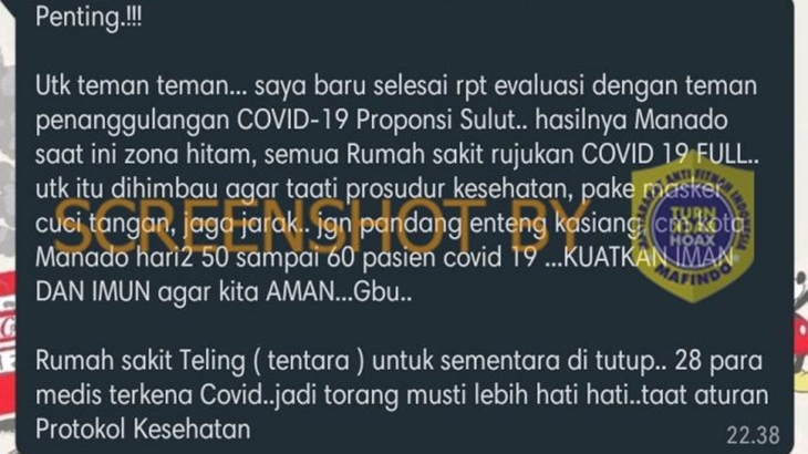 [HOAKS atau FAKTA]: Kota Manado Zona Hitam COVID-19