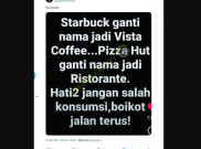 [HOAKS atau FAKTA]: Akibat Boikot Produk Israel, Starbucks dan Pizza HUT Ganti Nama
