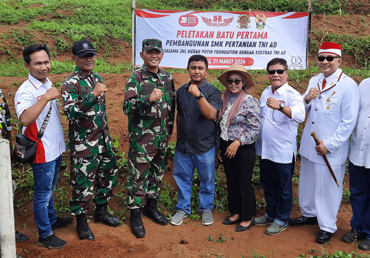 TNI-AD dan Yayasan JHL Merah Putih Kasih Gelar Peletakan Batu Pertama Pembangunan SMK Pertanian di Sukabumi