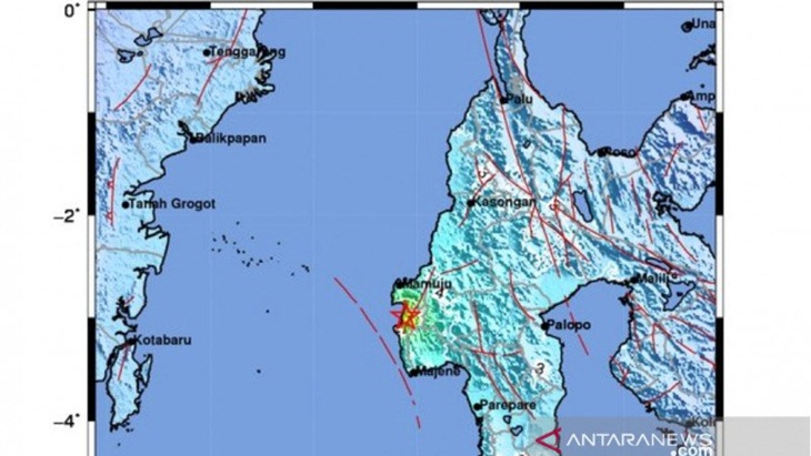 Titik gempa di Sulawesi Barat. (Foto; BMKG)