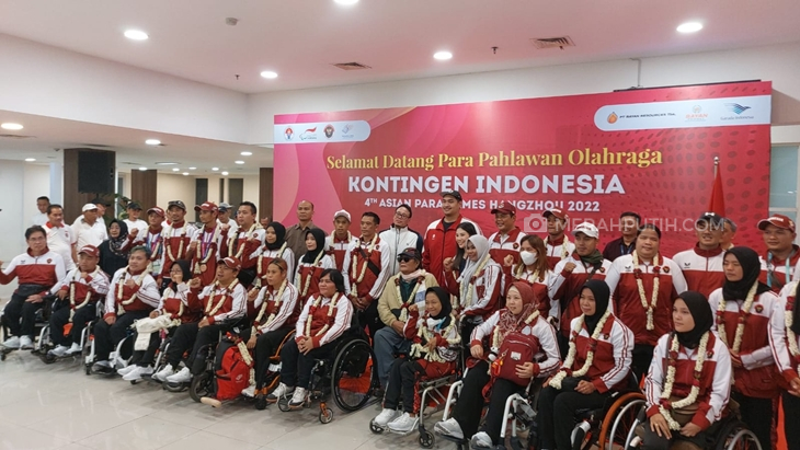 Kepulangan 130 atlet Asian Para Games (APG) 2023 Hangzhou, China di Bandara Internasional Adi Soemarmo Boyolali, Jawa Tengah, Minggu (29/10), pukul 17.45 WIB. (Foto: MP/Ismail)
