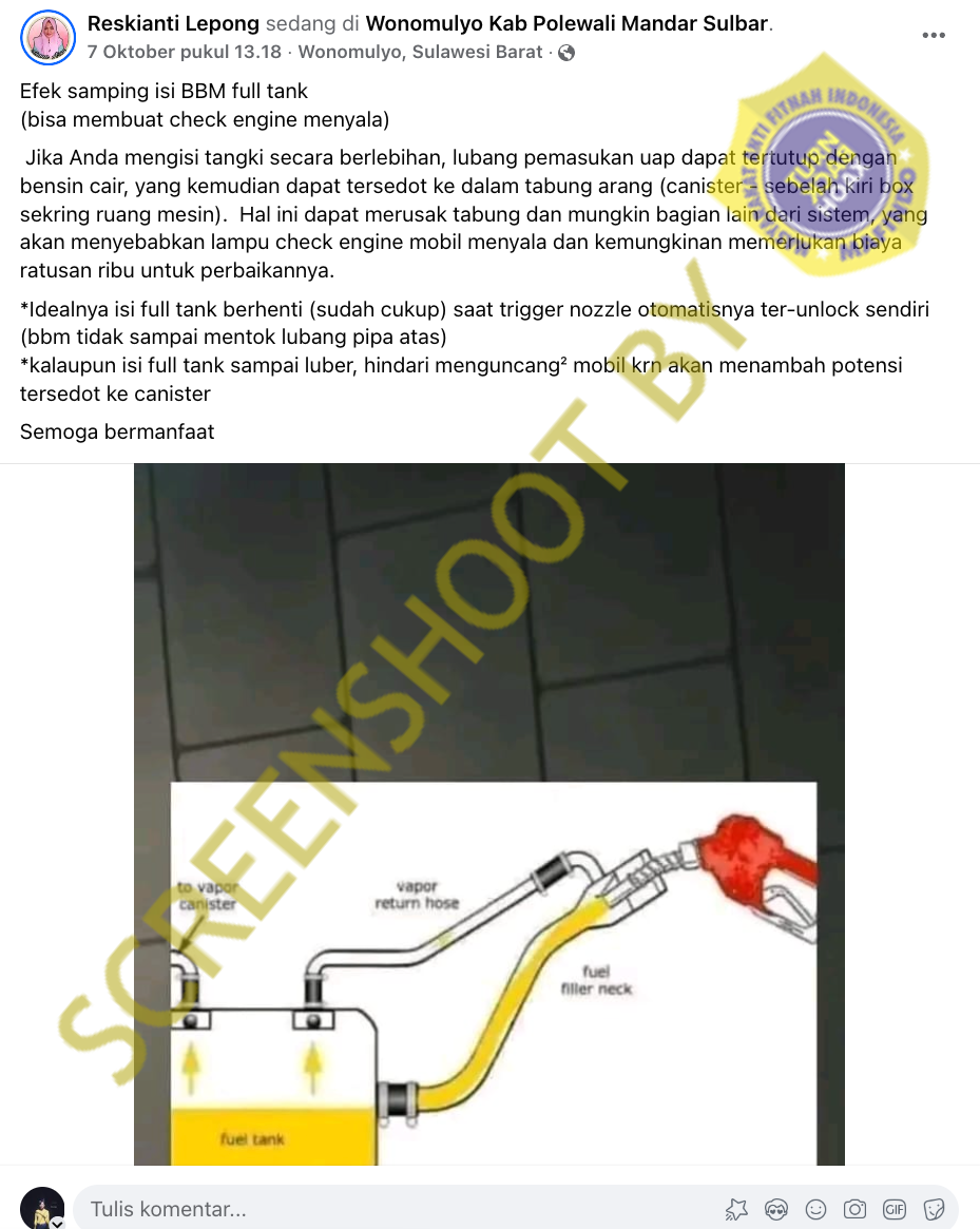 [HOAKS atau FAKTA] : Isi Bensin Sampai Penuh Rupanya Bisa Merusak Kendaraan