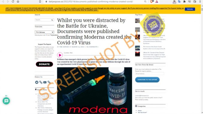 Tangkapan Layar Moderna Perusahaan Pencipta Virus COVID-19. (Foto: mafindo)