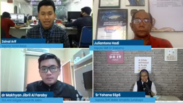 Forum Group Discussion "Pesan Ibu Di Sekolah" yang digelar Harian Surya via zoom, Sabtu (21/11). (Foto: MP/Andika Eldon)