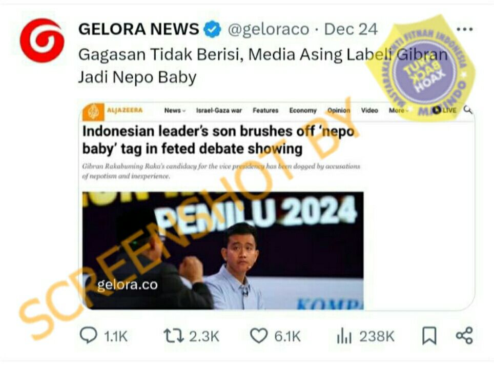 [HOAKS atau FAKTA]: Gibran Dapat Julukan Nepo Baby dari Media Asing