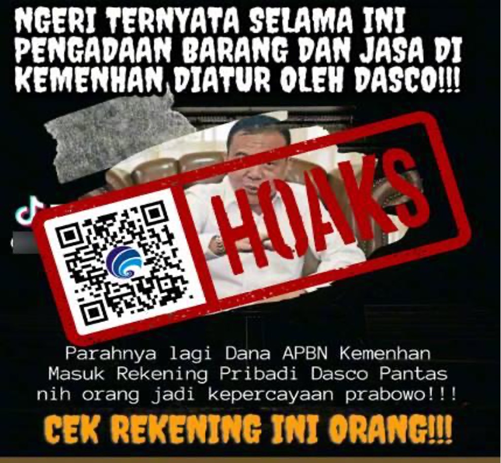 [HOAKS atau FAKTA] Anggaran Kemenhan Era Prabowo Masuk Rekening Dasco