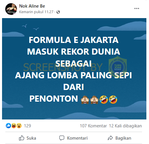 [HOAKS atau FAKTA]: Formula E Jakarta Masuk Rekor Dunia Jadi Lomba Paling Sepi Penonton