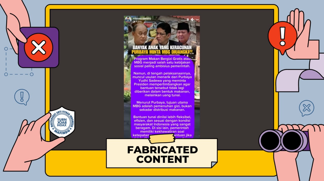 [HOAKS atau FAKTA]: Gara-Gara Banyak Siswa yang Keracunan, Menkeu Purbaya Minta MBG Diganti Uang Tunai