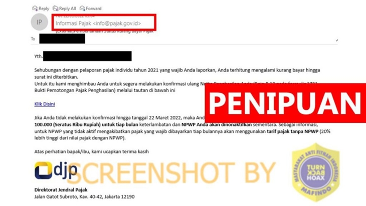 [HOAKS atau FAKTA]: Ditjen Pajak Tagih Kekurangan Bayar lewat Email