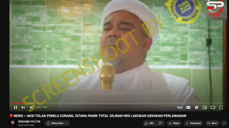 [HOAKS atau FAKTA] : Rizieq Shihab Serukan Aksi Tolak Pemilu Curang, Istana Panik
