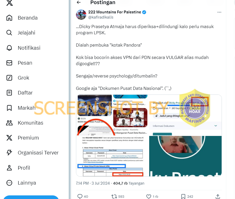 [HOAKS atau FAKTA]: Kebocoran Server PDN Libatkan Orang Dalam Sejak 2022