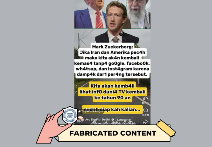 [HOAKS atau FAKTA] : Mark Zuckerberg Sebut, Jika Perang antara AS dan Iran Pecah, Dunia akan Kehilangan Media Sosial Instagram hingga Google