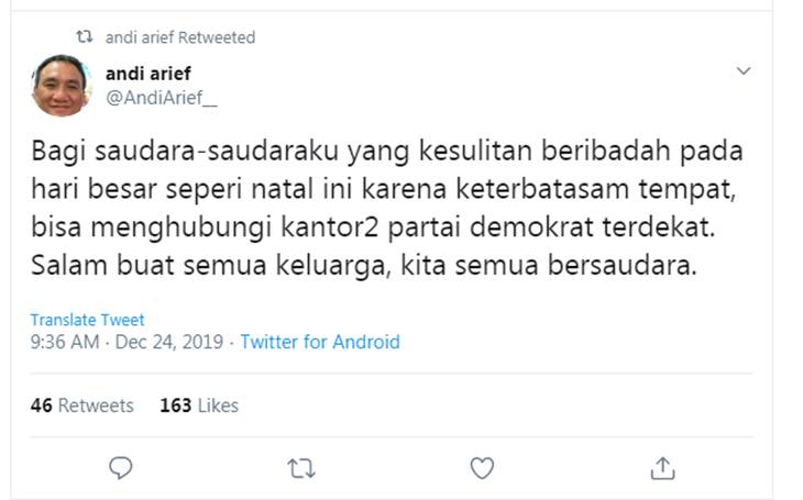 Tangkapan layar Twitter Andi Arief. (Foto: @AndiArief__)