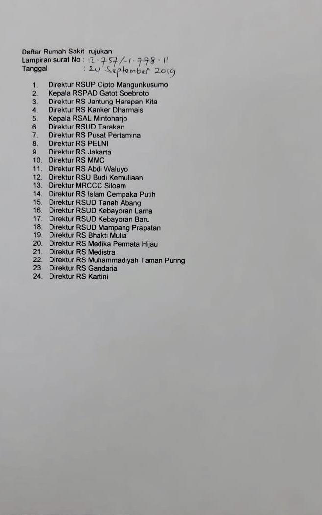 Surat Dinkes Jakarta soal 24 RS rujukan bagi pasien korban kerusuhan demo mahasiswa. Foto: MP/Asropih