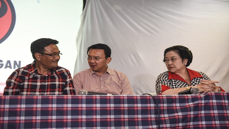 Pasangan Ahok-Djarot bersama Megawati (ANTARA FOTO/Hafidz Mubarak A)