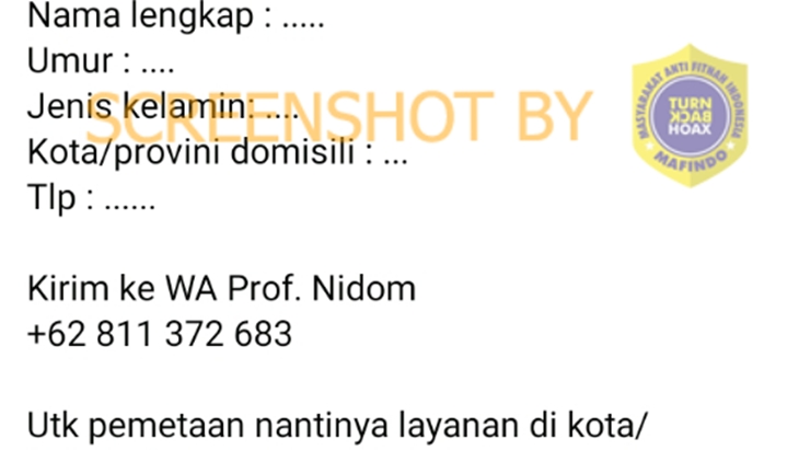 [HOAKS atau FAKTA]: Daftar Ikut Vaksin Nusantara Bisa Lewat WhatsApp