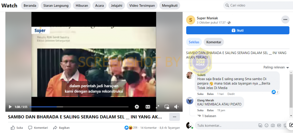 [HOAKS atau FAKTA]: Ferdy Sambo dan Bharada Richard Saling Serang Dalam Sel