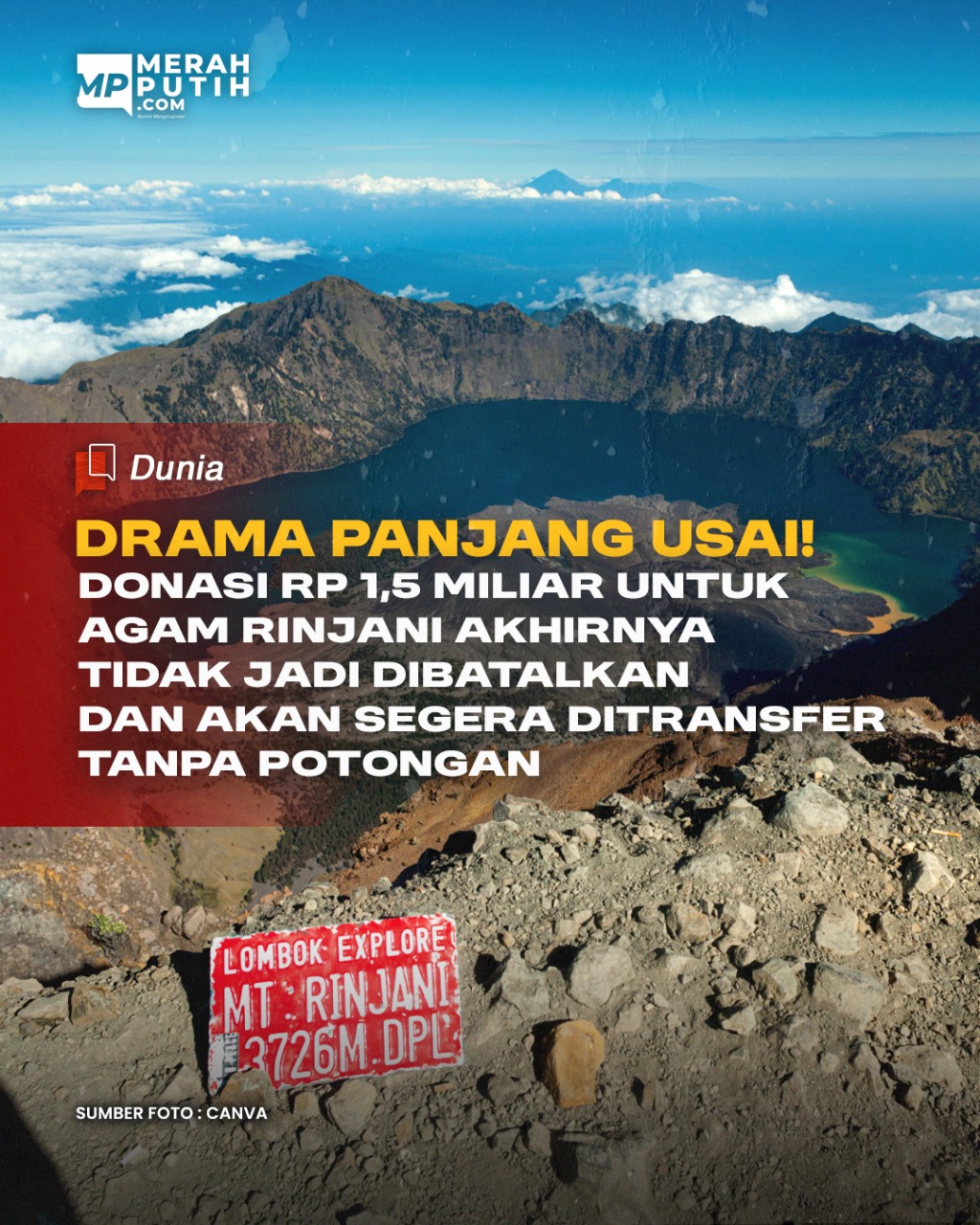Setelah Drama Panjang Donasi Agam Rinjani Akhirnya Bisa Cair dan Segera Dikirim Tanpa Potongan 
