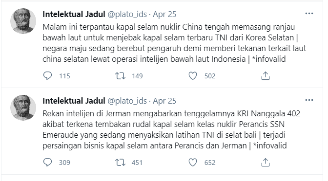 Tangkapan layar hoaks KRI Nanggala-402. 