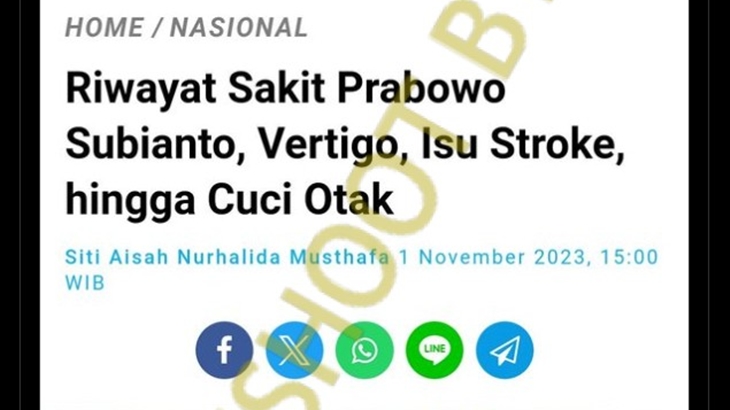 [HOAKS atau FAKTA]: Prabowo Punya Riwayat Penyakit Strok dan Vertigo