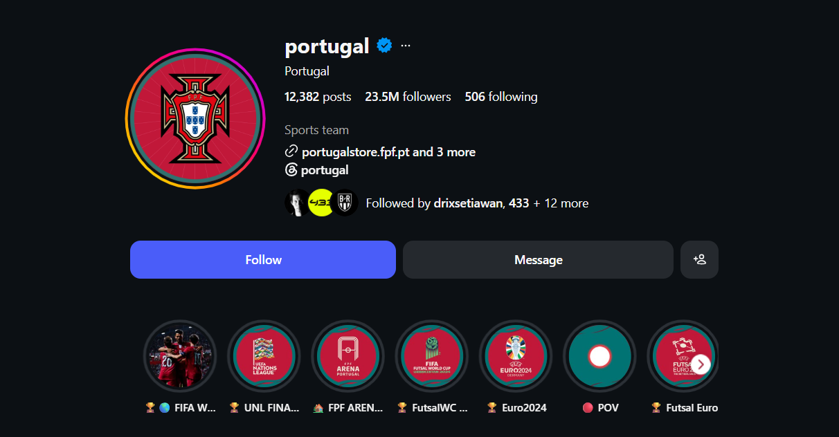 Akun Instagram timnas Portugal kehilangan satu juta pengikut