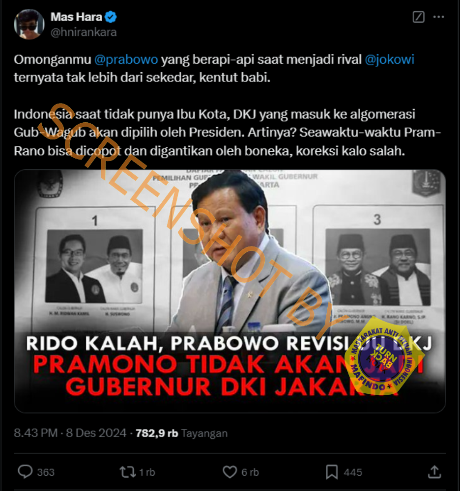 [HOAKS atau FAKTA] : Prabowo Bisa Copot Pramono Anung dari Kursi Gubernur Jakarta
