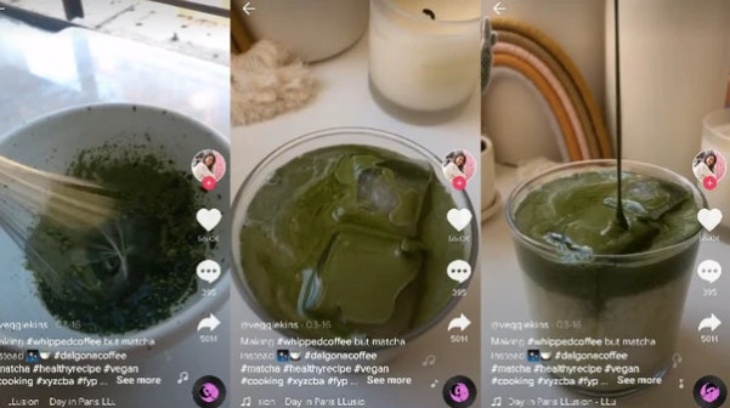 Dalgona coffee versi Green Tea. (Foto: TikTok @veggiekins)