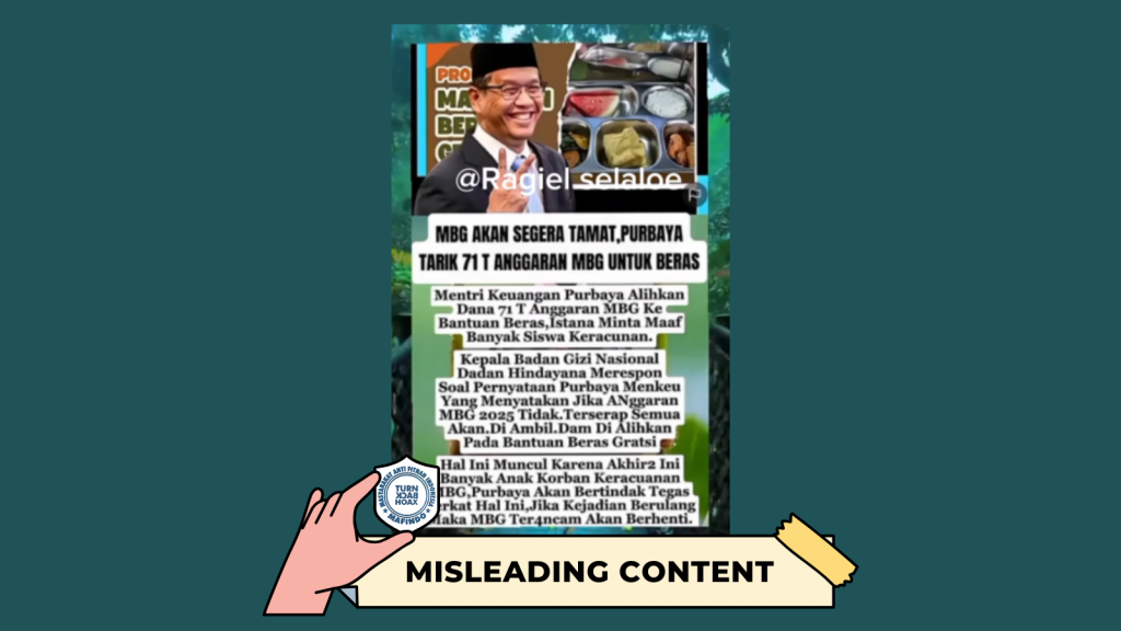 [HOAKS atau FAKTA]: Program MBG Dihentikan, Anggarannya Dialihkan untuk Bantuan Beras