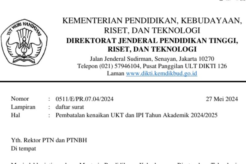 Resmi! Kemendikbudristek Cabut Surat Rekomendasi Kenaikan Tarif Uang Kuliah Tunggal