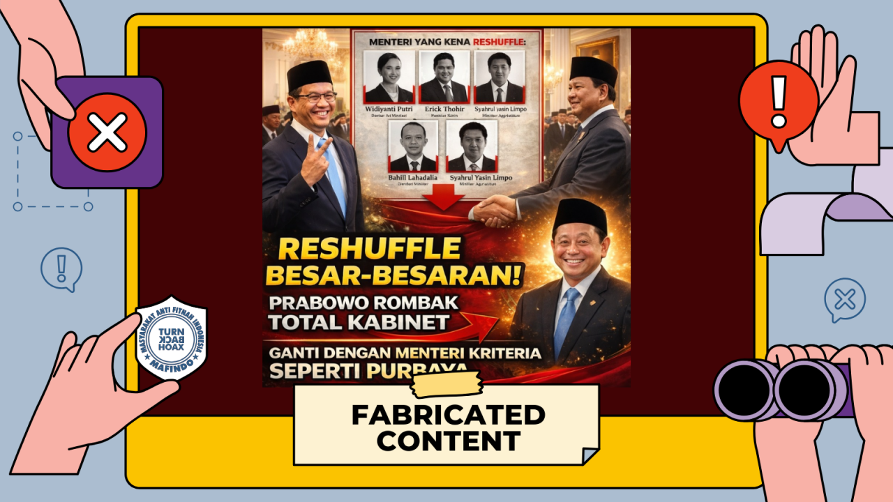 [HOAKS atau FAKTA]: Prabowo Reshufle Kabinet! Ganti Menteri Agar Kualitasnya seperti Menkeu Purbaya