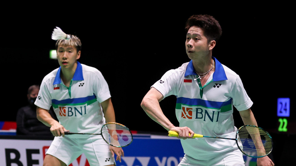 Marcus/Kevin saat berlaga di All England 2021. Foto: BWF