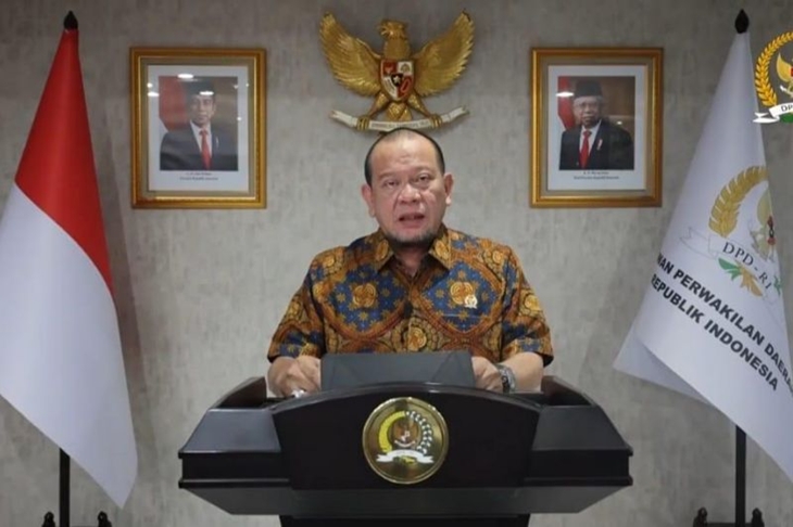 Ketua DPD RI, AA LaNyalla Mahmud Mattalitti saat menyampaikan sambutan secara virtual (ANTARA/DPD RI)