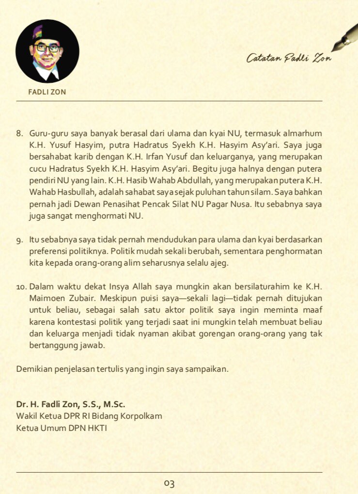 Permintaan maaf Fadli Zon terkait Puisi Doa yang Tertukar