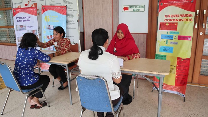 Petugas melakukan pemeriksaan corona secara gratis di Solo