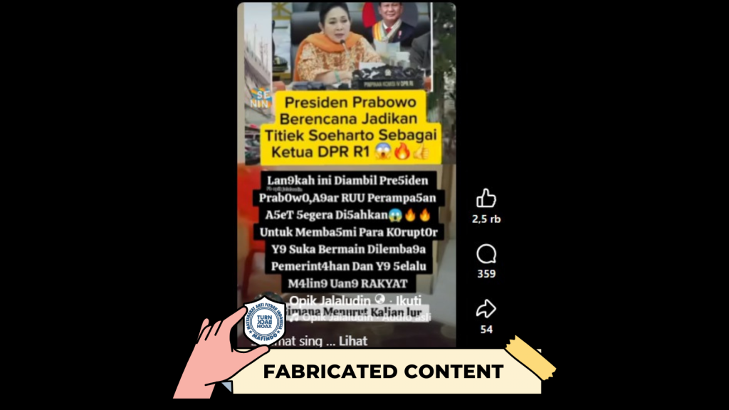 [HOAKS atau FAKTA]: Prabowo Angkat Titiek Soeharto Jadi Ketua DPR RI untuk Basmi Koruptor dan Mafia