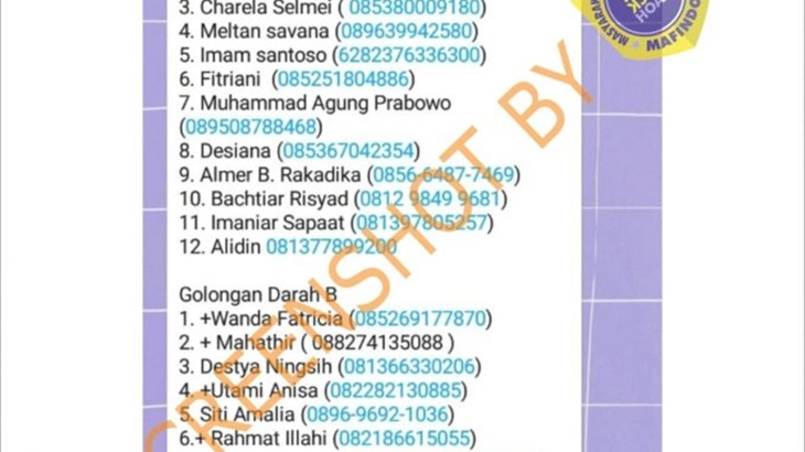 [HOAKS atau FAKTA]: Ini Nomor Ponsel Warga yang Siap Memberikan Donor Konvalesen