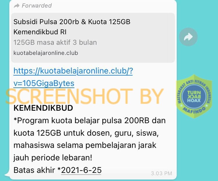 tangkapan layar hoaks. (Foto: Mafindo)