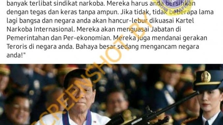 [HOAKS atau FAKTA]: Presiden Jokowi Diperingatkan Duterte karena Kartel Narkoba Lolos