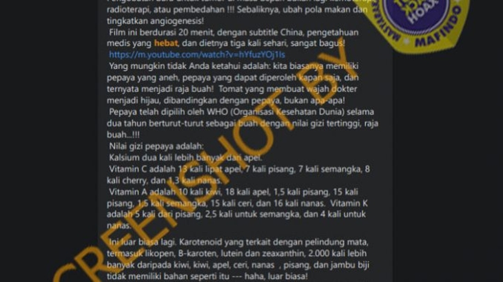 [HOAKS atau FAKTA]: WHO Nyatakan Pepaya sebagai Buah Paling Bergizi