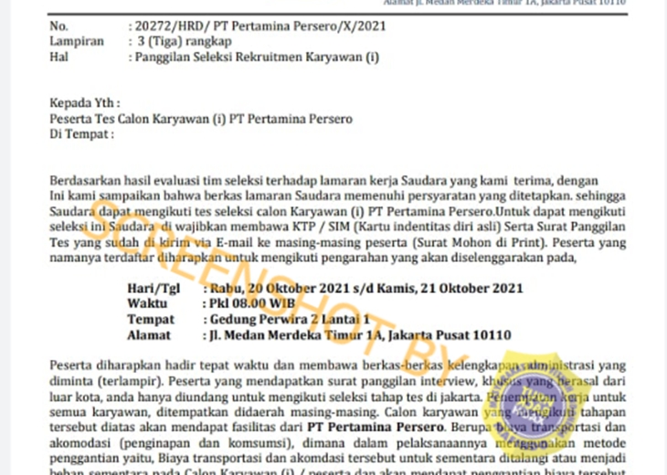 Tangkapan layar soal hoaks peserta tes wawancara Pertamina harus bayar biaya akomodasi. (Foto: MP/Turnbackhoax.id)