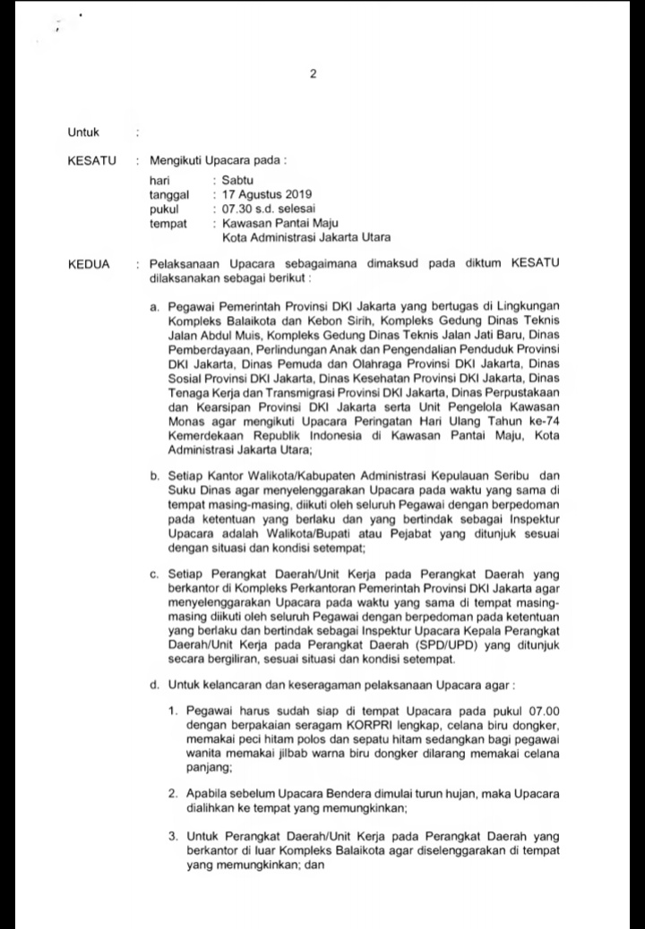 Intruksi Gubernur (Ingub) Nomor 71 Tahun 2019 tentang Upacara Pengibaran Bendera Dalam Rangka Peringatan HUT ke-74 RI