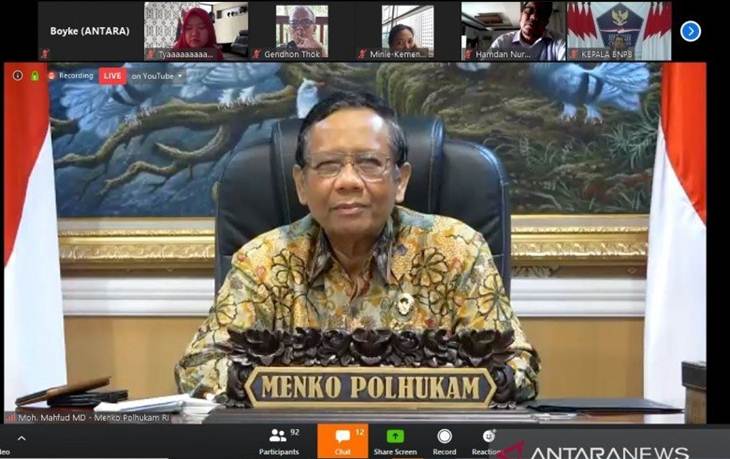 Menteri Koordinator Politik, Hukum, dan Keamanan (Menkopolhukam) Mahfud MD di Jakarta, Kamis (30/4/2020). (ANTARA/Boyke Ledy Watra)